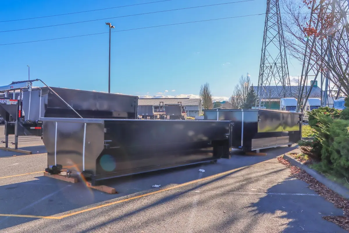 Roll-off dumpster ready for waste disposal at job site for 3 Yard Dumpster Rental in Carnegie